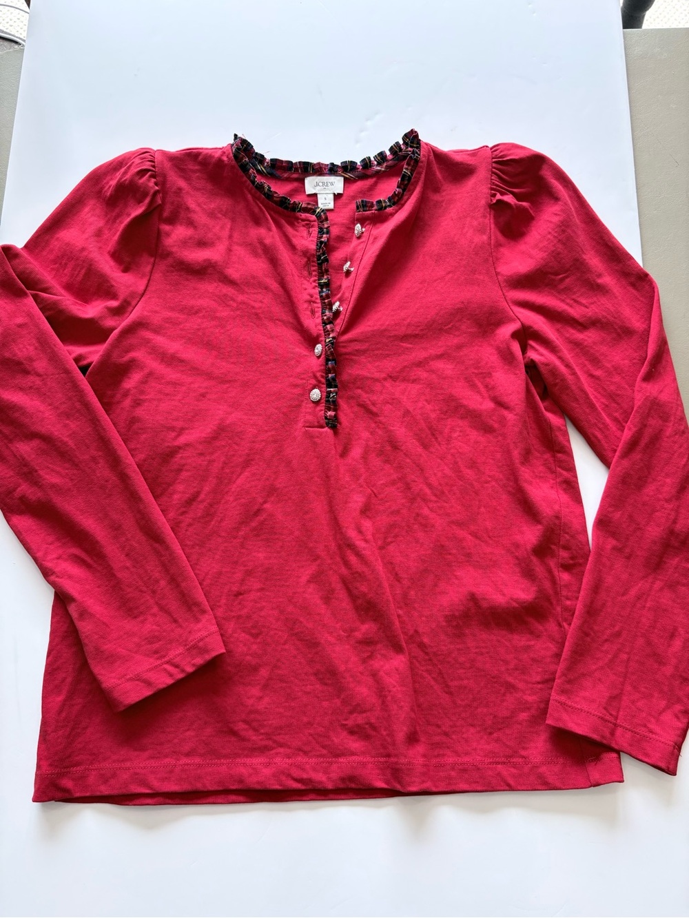 J. Crew Red Ruffle-Trim Long Sleeve Top F93